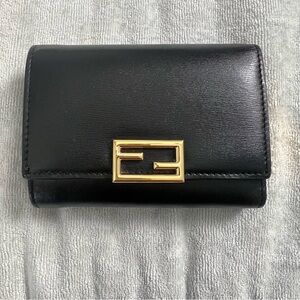 Black Leather Wallet with Gold Logo